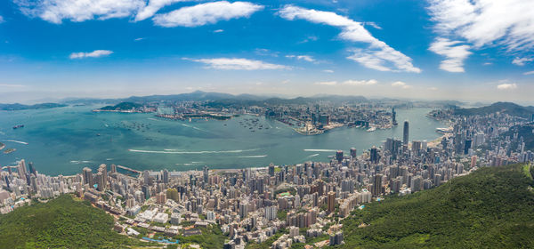 High angle view of city against sky