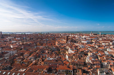 High angle view of buildings in town