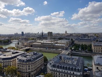 High angle view of buildings in city