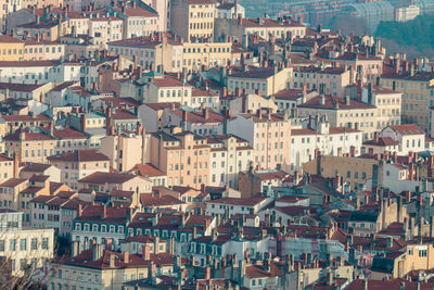 High angle view of buildings in city