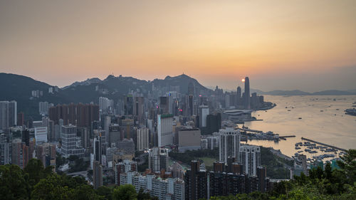 Cityscape from braemar hill at sunset, hong kong