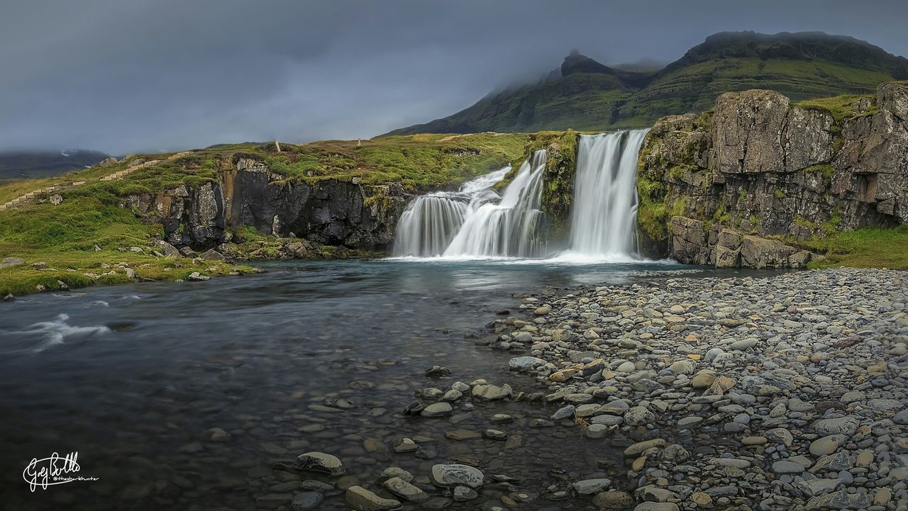 water, motion, waterfall, flowing water, long exposure, rock - object, flowing, scenics, beauty in nature, nature, sky, splashing, rock formation, tranquil scene, blurred motion, day, surf, plant, tranquility, idyllic