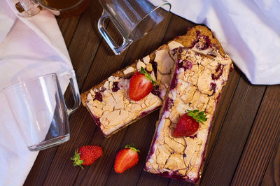 High angle view of cake on table