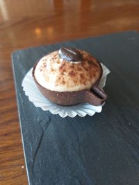 High angle view of dessert on table