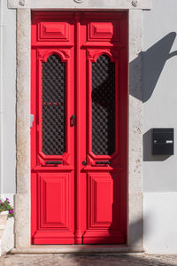 Closed door of building