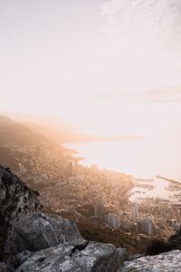 High angle view of cityscape by sea