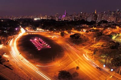 Aerial view of ibirapuera's park at night, são paulo brazil. great landscape.