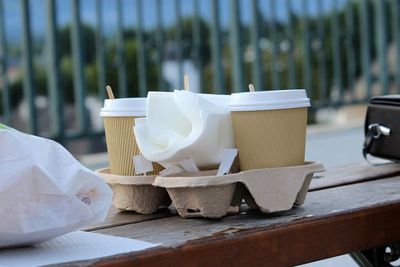 Close-up of coffee cup on table