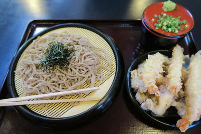 High angle view of food in bowl on table