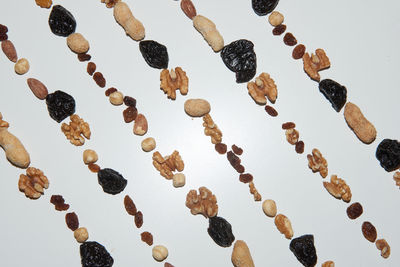 High angle view of decorations over white background