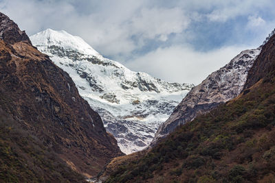 Scenic view of snowcapped mountains against sky