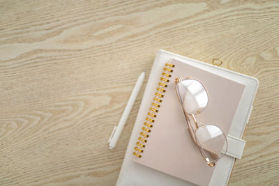 High angle view of objects on table