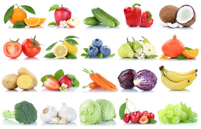Various fruits and vegetables on plate