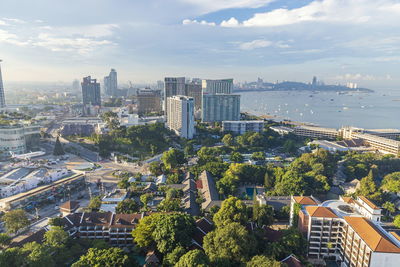 High angle view of cityscape against sky