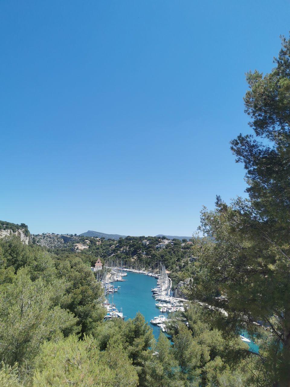 PANORAMIC SHOT OF SEA AGAINST CLEAR BLUE SKY