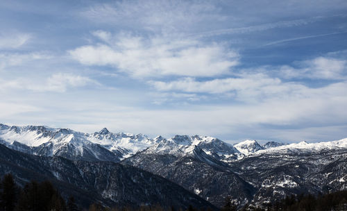 Scenic view of snowcapped mountains against sky