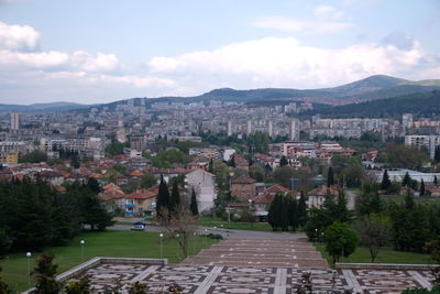 High angle view of buildings in city