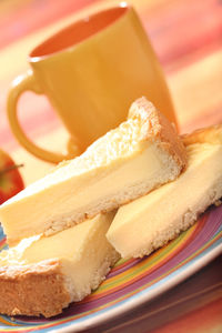 Close-up of cheesecake slices in plate