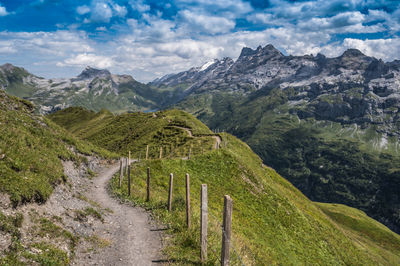 The wandertrail horizontweg from alpen tower to engstlenalp, along gental, switzerland