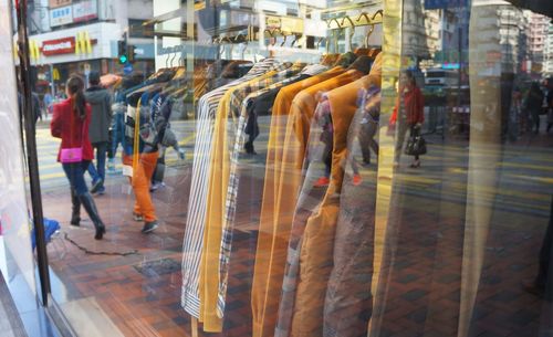 Blurred motion of people on city street
