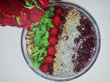 Directly above shot of strawberries in bowl