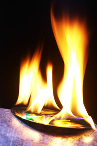 Close-up of lit candle against black background