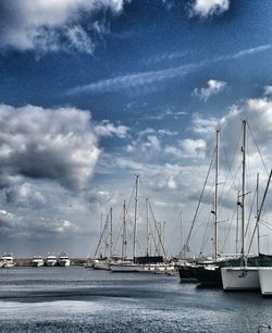 Boats moored in calm sea