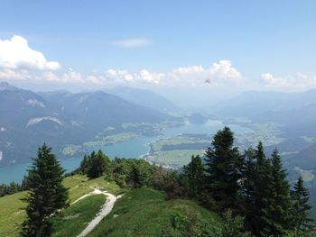 Scenic view of mountains against cloudy sky