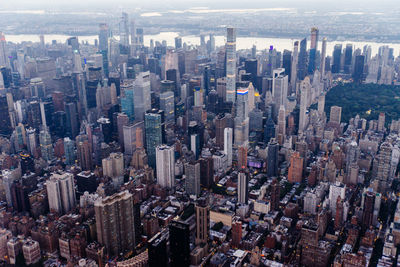 High angle view of modern buildings in city