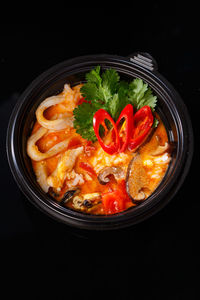 High angle view of noodles in bowl