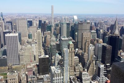 High angle view of cityscape against clear sky