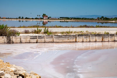 Scenic view of river against clear blue sky