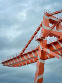 Low angle view of crane against sky