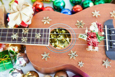 High angle view of christmas decoration on table