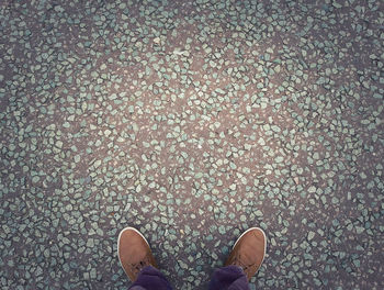 Low section of person standing on pebbles