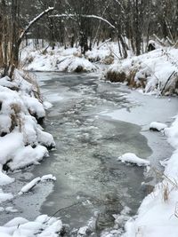 Frozen river stream in winter