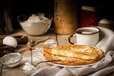 High angle view of breakfast on table