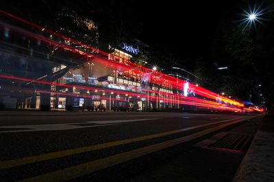 Light trails on road at night