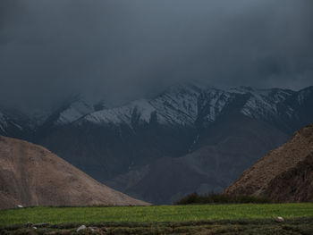 Scenic view of snowcapped mountains against sky