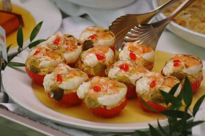 Close-up of fruits in plate on table