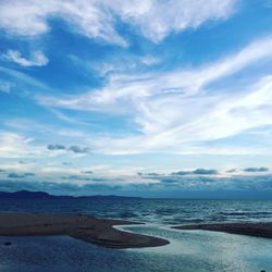 Scenic view of calm sea against cloudy sky