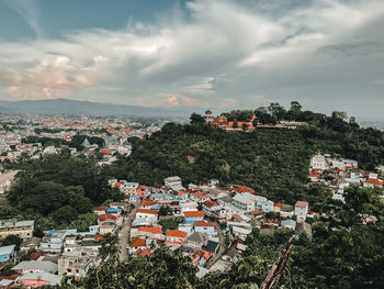 High angle view of townscape against sky