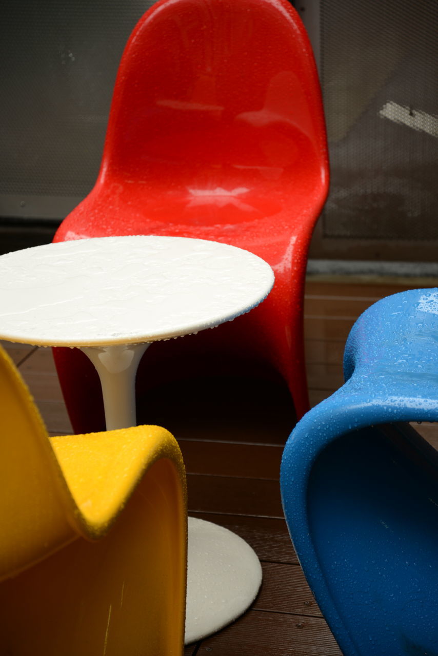 CLOSE-UP OF RED CHAIRS