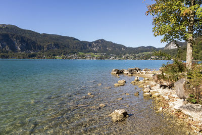 Scenic view of sea against clear sky