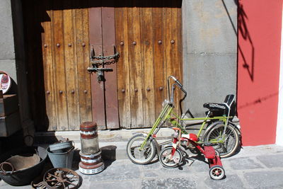 Bicycles on door