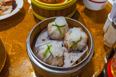 High angle view of various food on table