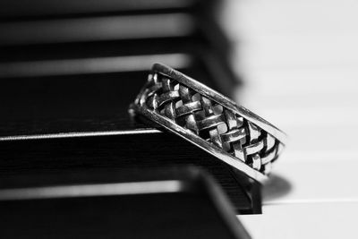 High angle view of piano on table