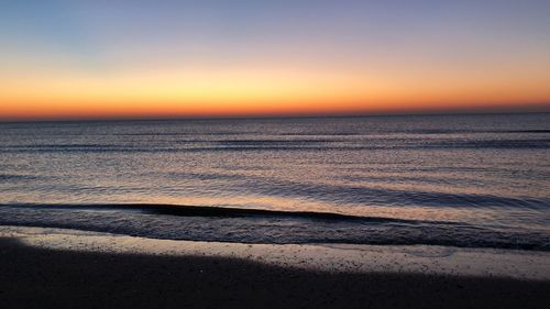 Scenic view of sea against clear sky during sunset