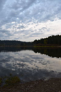 Scenic view of lake against sky at sunset