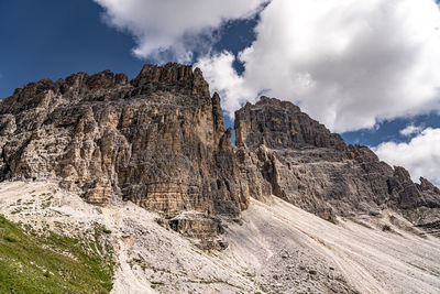 Low angle view of rock formations against sky